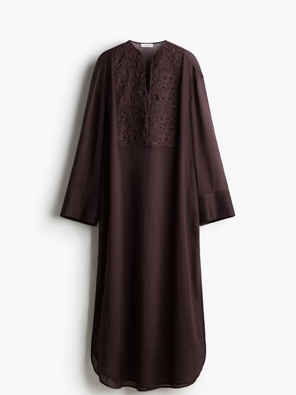 RAMIE KAFTAN DRESS ,Sheer Lace-Panel Maxi Dress in Deep brown. NWOT - Picture 3 of 3